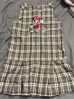 VTG 90s The Disney Store Minnie Mouse Plaid Jumper Dress Gray Pink 7/8
